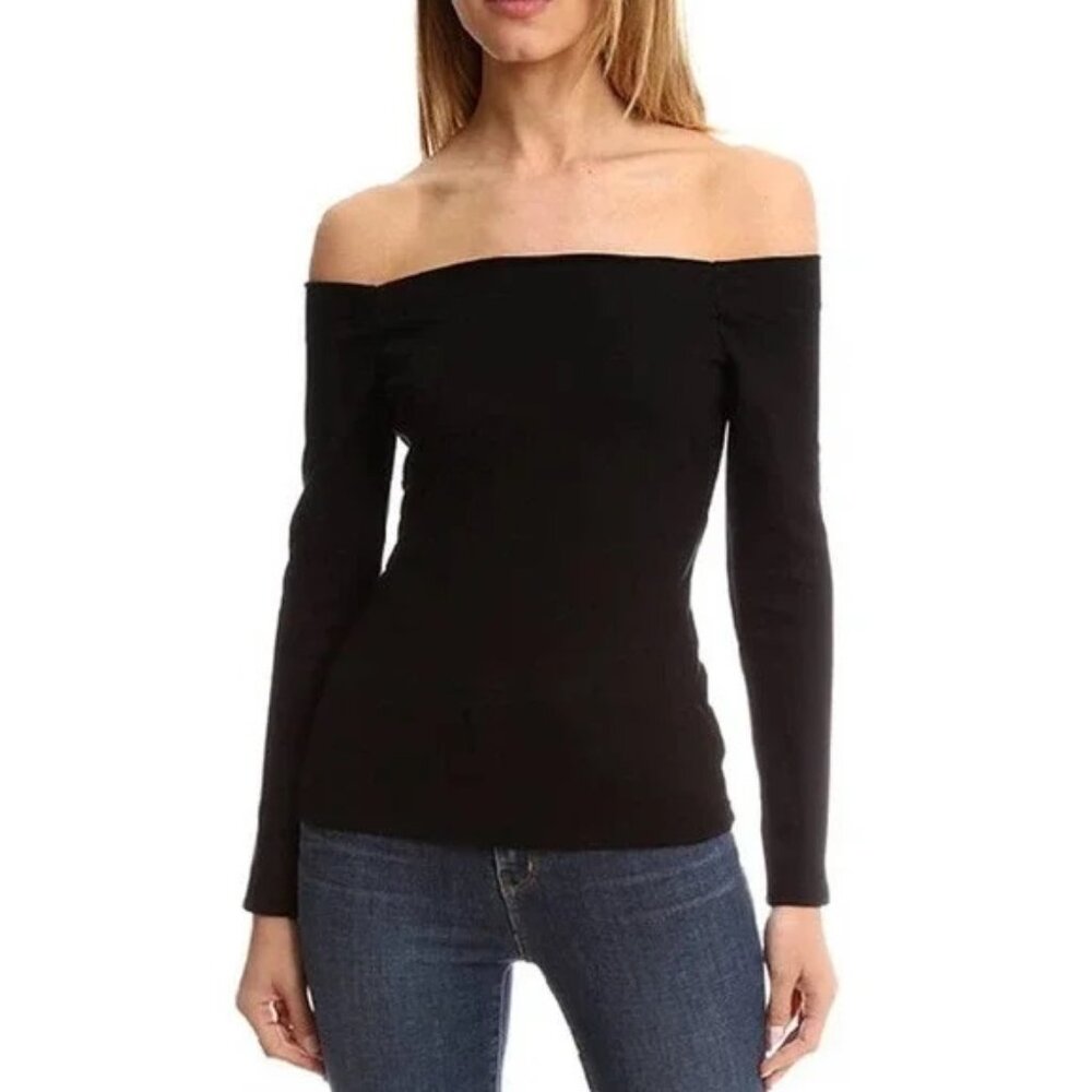 L'AGENCE Revolve Cynthia off the shoulder long sleeve top in black ponte